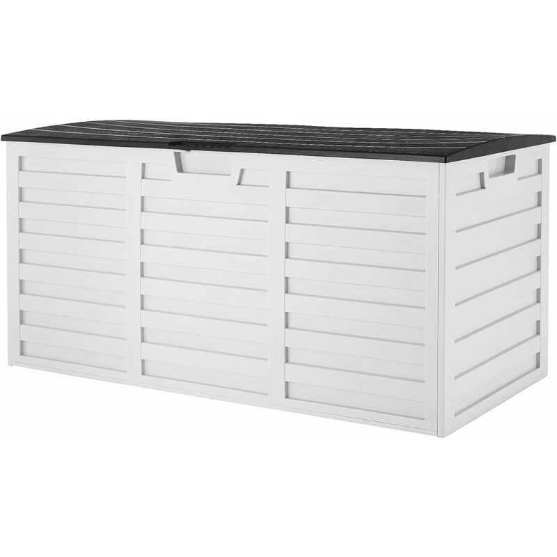 BAMNY Arcón Exterior, Baúl Exterior para Jardín, Terraza Piscina o Balcón, 112.8*49*53.5cm, Capacidad de 265L, con Asas y Ruedas, Impermeable, Color Blanco