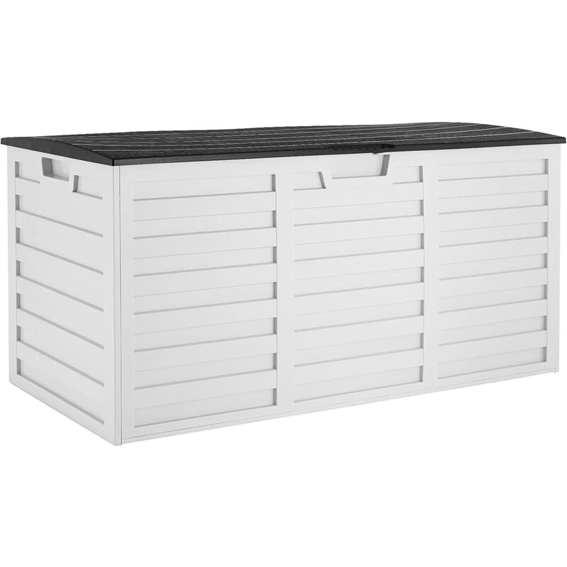 BAMNY Arcón Exterior, Baúl Exterior para Jardín, Terraza Piscina o Balcón, 112.8*49*53.5cm, Capacidad de 265L, con Asas y Ruedas, Impermeable, Color Blanco