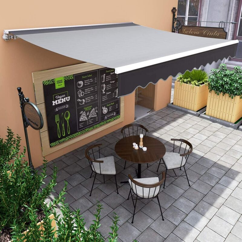 BAMNY Toldo Exterior con Brazo Articulado, Toldo Retráctil con Manivela, Protección solar anti-UV, de Metal y Poliéster, para Patio, Balcón, Restaurante, Cafetería, 200 x 250CM, Gris