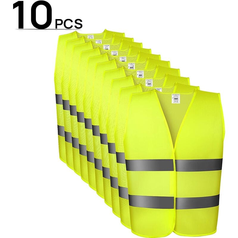 BAMNY Chalecos Reflectantes de Seguridad de Alta Visibilidad XXXL,Multifuncional Resistente,de Color Amarillo,63 x 58 cm(10 unidades)