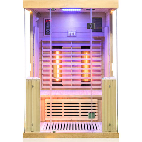 Dewello® Infrarotkabine Infrarotsauna KINGSTON inkl. Keramikstrahler für 2 Personen - LED-Farblicht - Wärmekabine mit Radio, Bluetooth 130 cm x 105 cm