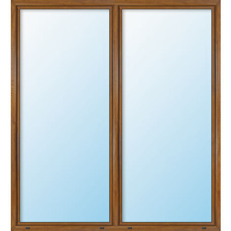 Meeth – Porte-fenêtre PVC triple vitrage 160x200 cm – 2 vantaux à battue – Isolation thermique Ud 0,9 W/m²K – Couleur blanc/golden oak
