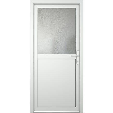 Meeth – Porte de service PVC 88cm x 200cm – Ouverture tirant droit – Isolation thermique Ud 1,4 W/m²K – Vitrage ornemental opaque 504