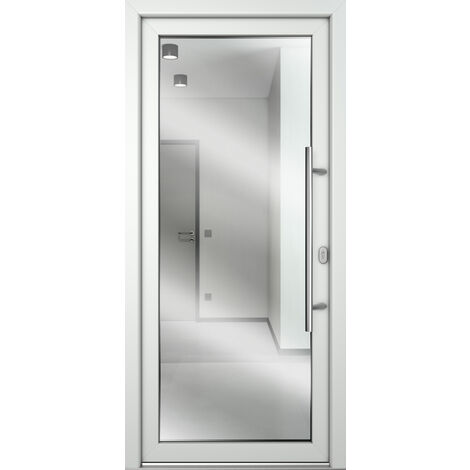 Meeth – Porte d'entrée en verre feuilleté blanc 88cm – Hauteur 200cm – Isolation thermique – Verrou à pêne anti-dédondage – Made in Germany