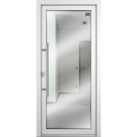 Meeth – Porte d'entrée en verre feuilleté blanc 108cm x 200cm – Sens d'ouverture tirant gauche – Isolation thermique 1,6 Ud (W/m²K) – Cadre PVC renforcé