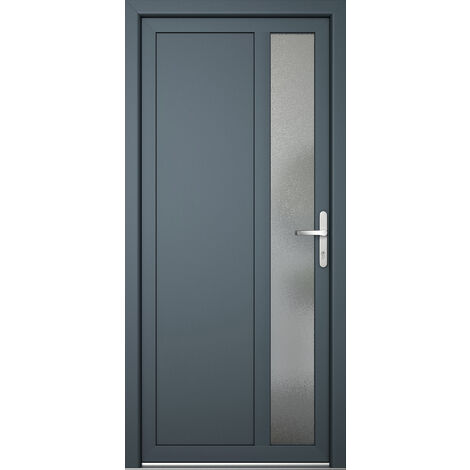 Porte de service PVC M04, blanc/titane, largeur: 88cm, hauteur: 200cm, sens d'ouverture: tirant droit
