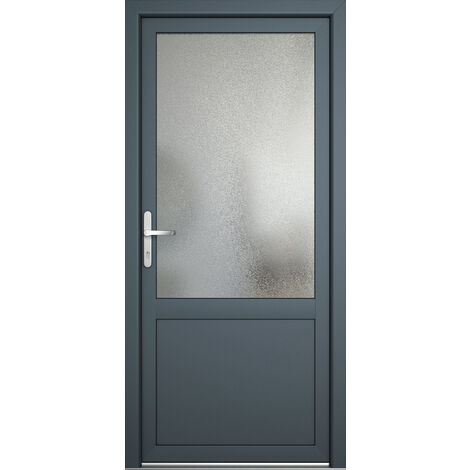 Porte de service PVC M03, blanc/titane, largeur: 98cm, hauteur: 200cm, sens d'ouverture: tirant gauche