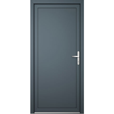 Porte de service 06, ouvrant vers l’extérieur, blanc/titane largeur: 80cm, hauteur: 205cm, sens d'ouverture: tirant droit
