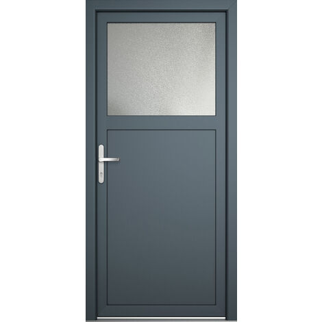 Porte de service 01, ouvrant vers l’extérieur, blanc/titane largeur: 90cm, hauteur: 205cm, sens d'ouverture: tirant gauche