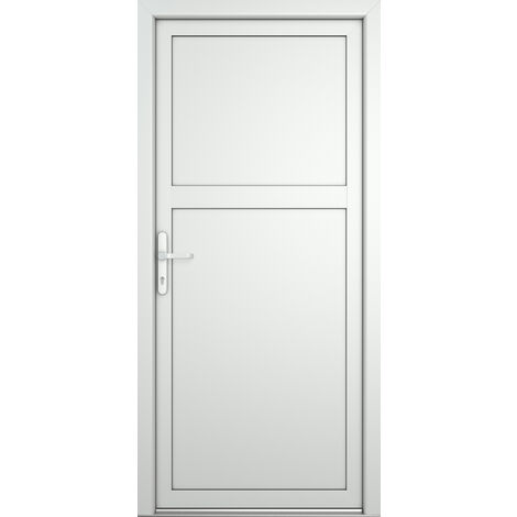 Meeth – Porte d'entrée PVC 90cm x 205cm – Ouvrant extérieur tirant gauche – Cadre multichambre en plastique renforcé – Isolation thermique efficace