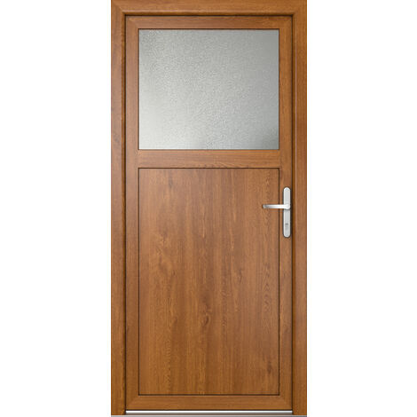 Meeth – Porte de service PVC 90cm x 205cm – Cadre multichambre renforcé – Vitrage ornemental opaque – Sens d'ouverture tirant droit