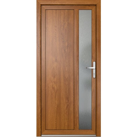 Porte de service PVC M04, blanc/golden oak, largeur: 98cm, hauteur: 200cm, sens d'ouverture: tirant droit