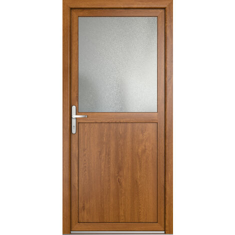 Meeth – Porte d'entrée PVC 80cm – Hauteur 205cm – Ouverture extérieure tirant gauche – Cadre renforcé en plastique avec acier – Isolation thermique efficace