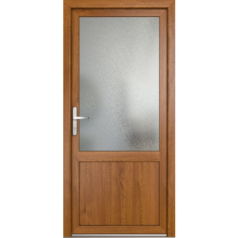 Porte de service 03, ouvrant vers l’extérieur, blanc/golden oak largeur: 90cm, hauteur: 205cm, sens d'ouverture: tirant gauche