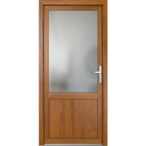 Porte de service PVC M03, blanc/golden oak, largeur: 80cm, hauteur: 200cm, sens d'ouverture: tirant droit