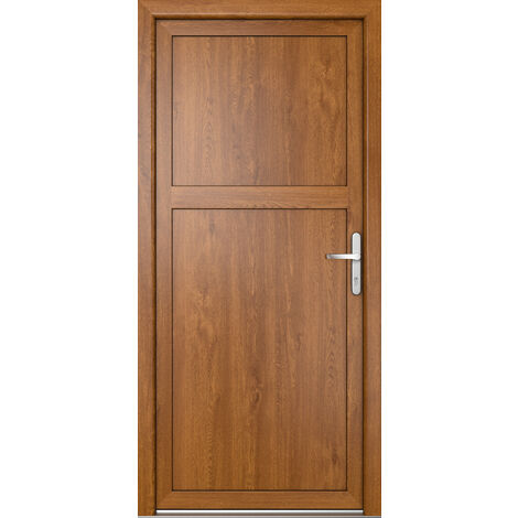 Porte de service PVC M07, blanc/golden oak, largeur: 98cm, hauteur: 200cm, sens d'ouverture: tirant droit