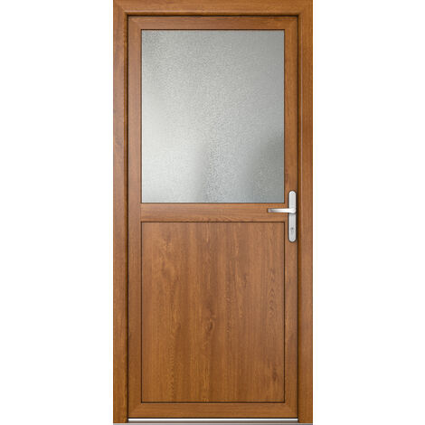 Porte de service 02, ouvrant vers l’extérieur, blanc/golden oak largeur: 88cm, hauteur: 200cm, sens d'ouverture: tirant droit