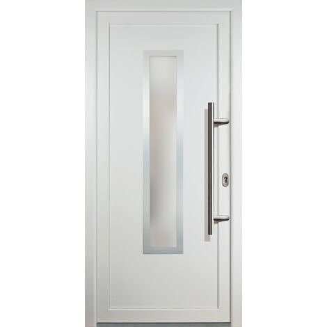 Portes d'entrée  aluminium modèle 32, intérieur: blanc, extérieur: blanc largeur: 88cm, hauteur: 208cm, sens d'ouverture: tirant droit