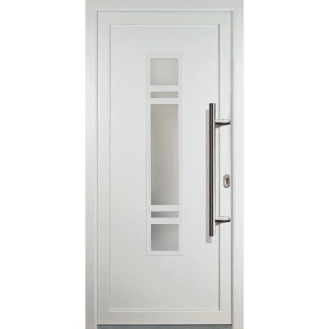 Portes d'entrée aluminium modèle 83, intérieur: blanc, extérieur: blanc largeur: 98cm, hauteur: 208cm, sens d'ouverture: tirant droit