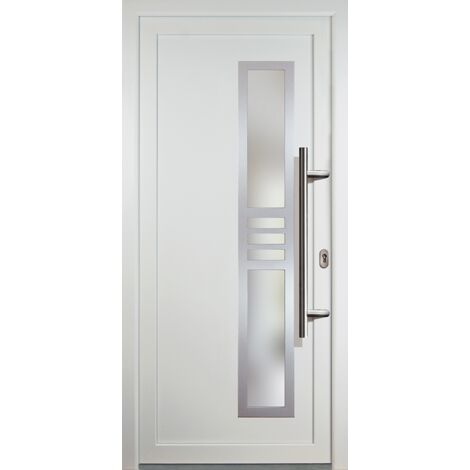 Portes d'entrée aluminium modèle 53, intérieur: blanc, extérieur: blanc largeur: 108cm, hauteur: 200cm, sens d'ouverture: tirant droit