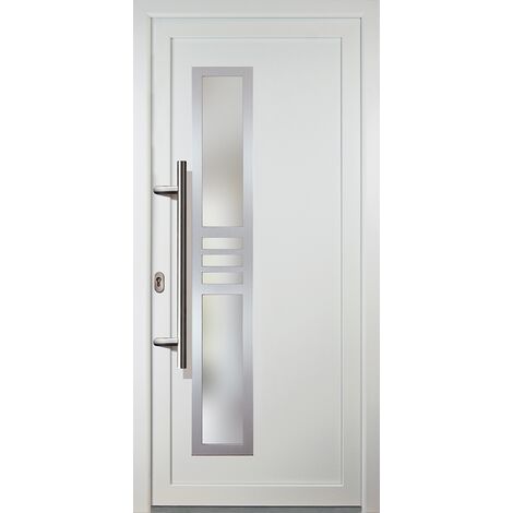 Portes d'entrée  aluminium modèle 53, intérieur: blanc, extérieur: blanc largeur: 88cm, hauteur: 200cm, sens d'ouverture: tirant gauche