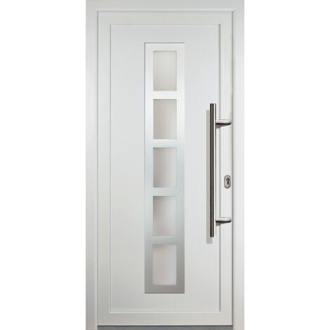 Portes d'entrée aluminium modèle 51, intérieur: blanc, extérieur: blanc largeur: 108cm, hauteur: 208cm, sens d'ouverture: tirant droit