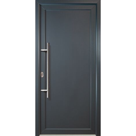 Meeth – Porte d'entrée aluminium 98cm x 208cm – Intérieur blanc, extérieur titan – Sens d'ouverture tirant gauche – Isolation thermique