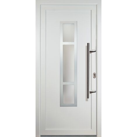 Portes d'entrée aluminium modèle 87, intérieur: blanc, extérieur: blanc largeur: 88cm, hauteur: 208cm, sens d'ouverture: tirant droit