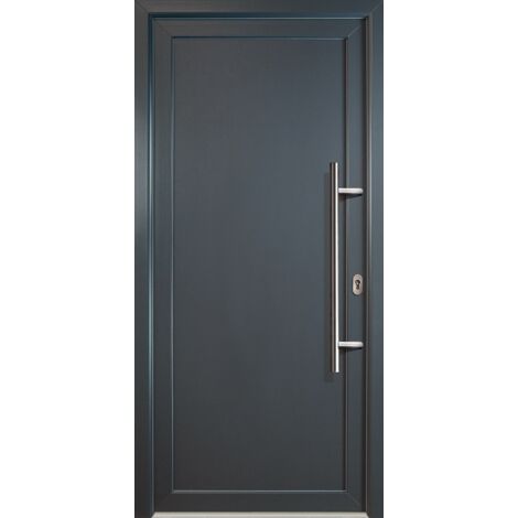 Portes d'entrée aluminium modèle 01, intérieur: blanc, extérieur: titan largeur: 88cm, hauteur: 208cm, sens d'ouverture: tirant droit
