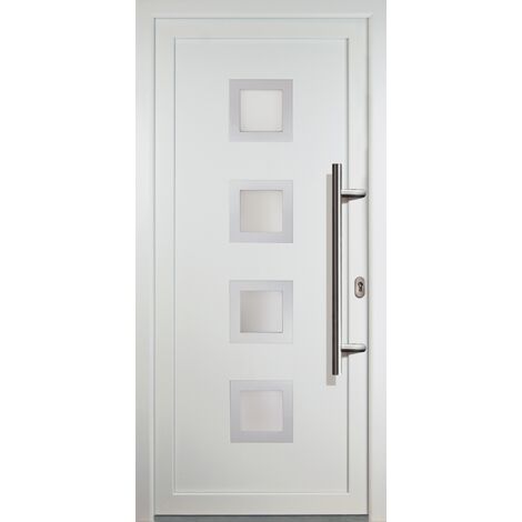 Portes d'entrée aluminium modèle 84, intérieur: blanc, extérieur: blanc largeur: 88cm, hauteur: 208cm, sens d'ouverture: tirant droit
