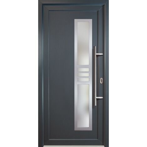 Portes d'entrée aluminium modèle 53, intérieur: blanc, extérieur: titan largeur: 88cm, hauteur: 200cm, sens d'ouverture: tirant droit