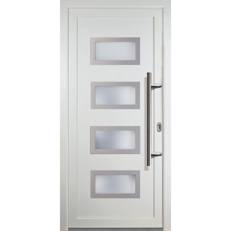 Portes d'entrée  aluminium modèle 92, intérieur: blanc, extérieur: blanc largeur: 108cm, hauteur: 200cm, sens d'ouverture: tirant droit