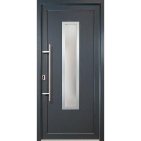 Portes d'entrée aluminium modèle 32, intérieur: blanc, extérieur: titan largeur: 98cm, hauteur: 208cm, sens d'ouverture: tirant gauche