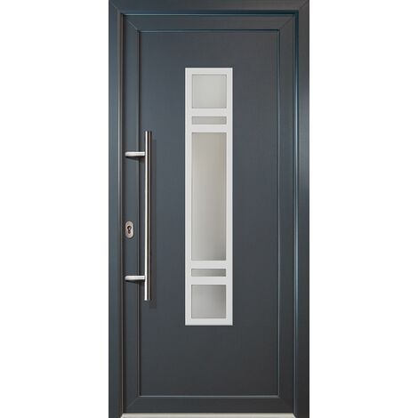 Portes d'entrée aluminium modèle 83, intérieur: blanc, extérieur: titan largeur: 88cm, hauteur: 200cm, sens d'ouverture: tirant gauche