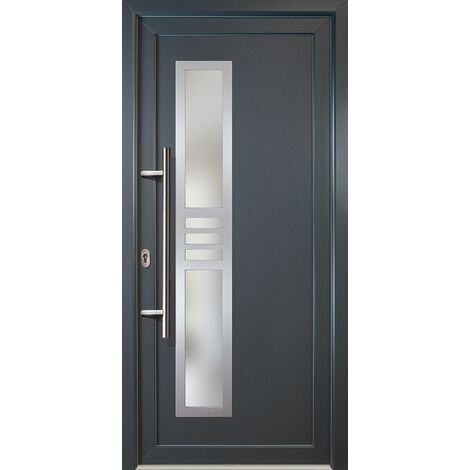 Portes d'entrée aluminium modèle 53, intérieur: titan, extérieur: titan largeur: 98cm, hauteur: 200cm, sens d'ouverture: tirant gauche