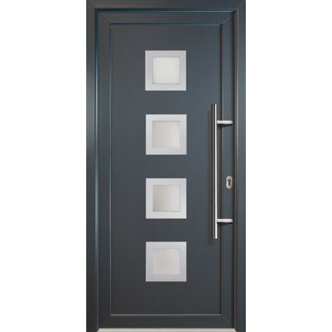 Portes d'entrée aluminium modèle 84, intérieur: titan, extérieur: titan largeur: 98cm, hauteur: 200cm, sens d'ouverture: tirant droit