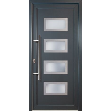 Meeth – Porte d'entrée aluminium 88cm x 208cm – Isolation thermique – Sens d'ouverture tirant gauche – Double vitrage satinato
