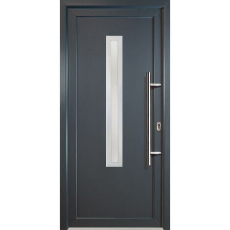 Portes d'entrée classique modèle 70, intérieur: blanc, extérieur: titan largeur: 98cm, hauteur: 208cm, sens d'ouverture: tirant droit