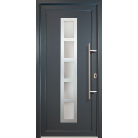 Portes d'entrée classique modèle 51, intérieur: blanc, extérieur: titan largeur: 98cm, hauteur: 208cm, sens d'ouverture: tirant droit