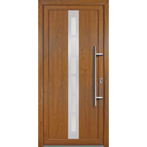 Portes d'entrée Exklusiv modèle 38, intérieur: golden oak, extérieur: golden oak largeur: 98cm, hauteur: 208cm, sens d'ouverture: tirant droit (1/5)