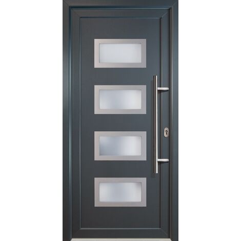 Portes d'entrée Exklusiv modèle 92, intérieur: titan, extérieur: titan largeur: 88cm, hauteur: 208cm, sens d'ouverture: tirant droit