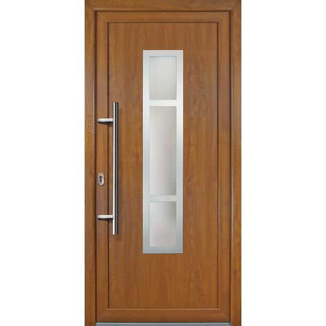 Portes d'entrée Exklusiv modèle 87, intérieur: blanc, extérieur: golden oak largeur: 98cm, hauteur: 200cm, sens d'ouverture: tirant gauche (1/5)