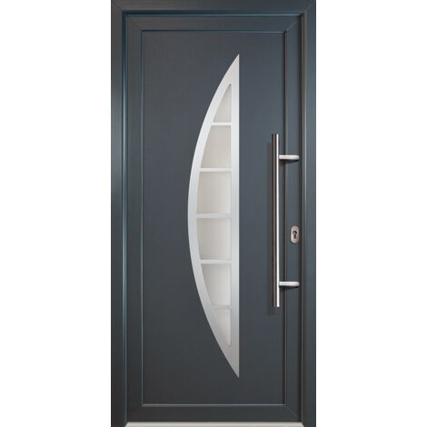 Meeth – Porte d'entrée acier 98cm x 200cm – Intérieur et extérieur titan – Sens d'ouverture tirant droit – Verrou à pêne anti-dédondage