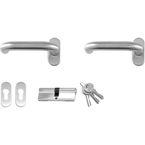 Meeth – Poignée de porte d'entrée à cylindre – Inox – Entraxe 70mm – Sens d'ouverture droite – 2 rosettes ovales – Cylindre 40/40 avec 3 clés