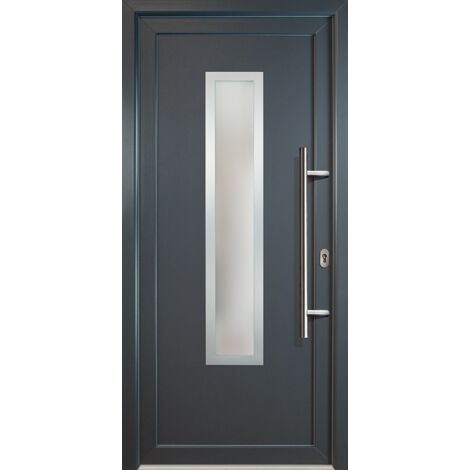 Meeth – Porte d'entrée PVC 108cm x 200cm – Intérieur blanc, extérieur titan – Double vitrage isolant, fermeture 5 points – Sécurité et isolation optimales