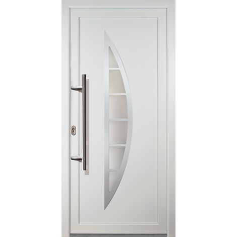Meeth – Porte d'entrée bois 98cm x 208cm – Intérieur blanc – Extérieur blanc – Sens d'ouverture tirant gauche – Isolation thermique efficace