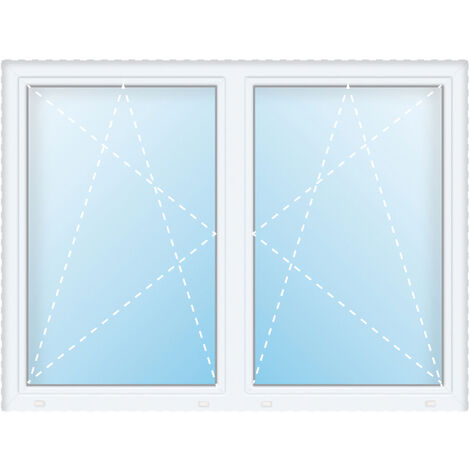 Uw 0,86 Fenêtre  PVC, triple vitrage, blanc/blanc, 2 vantaux á meneau, largeur 140 cm, hauteur 100 cm