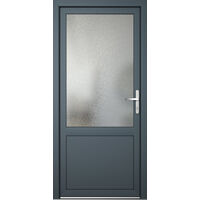 Porte de service PVC M03, blanc/titane, largeur: 90cm, hauteur: 205cm, sens d'ouverture: tirant droit