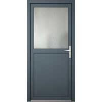 Porte de service PVC M02, blanc/titane, largeur: 80cm, hauteur: 205cm, sens d'ouverture: tirant droit
