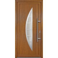 Meeth – Porte d'entrée PVC modèle 28 – Intérieur et extérieur en chêne doré – Largeur 98cm – Hauteur 208cm – Sens d'ouverture tirant droit